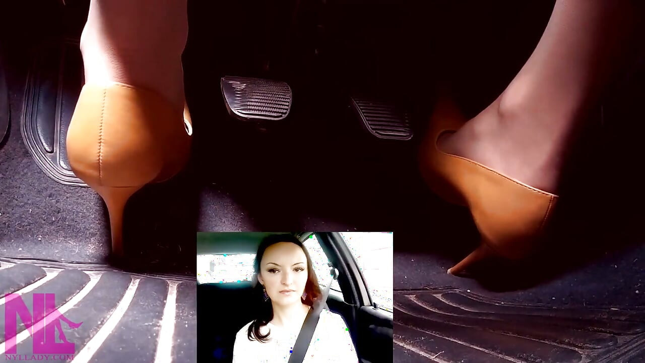 Driving in Leather Pointing Pumps and Nude Stockings