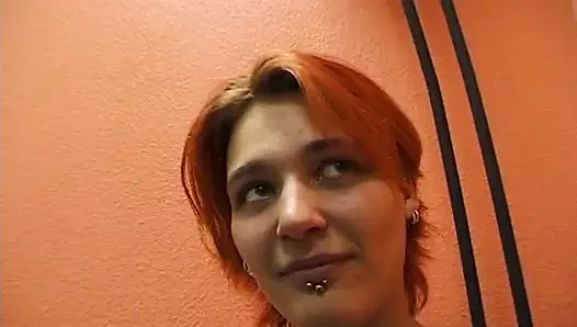 Redhead whore with small tits masturbating solo