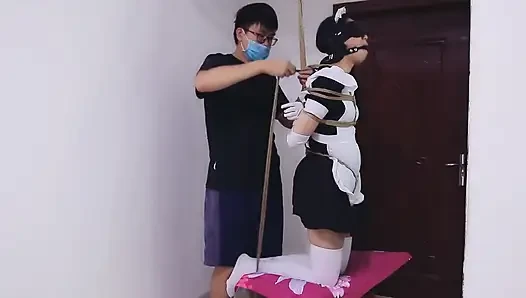 Whh02 - a Chinese Girl Wearing White Stockings and Blindfolded, Bound by Ropes Vibrates to Orgasm