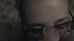 Pretty blonde girlfriend with glasses blowjob and facial