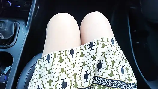 Mature stepmom teases her stepson in the car in public in the morning with her sexy legs in stockings