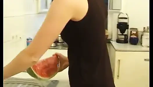 Blonde teen with round butt sucking cock and getting fucked in the kitchen
