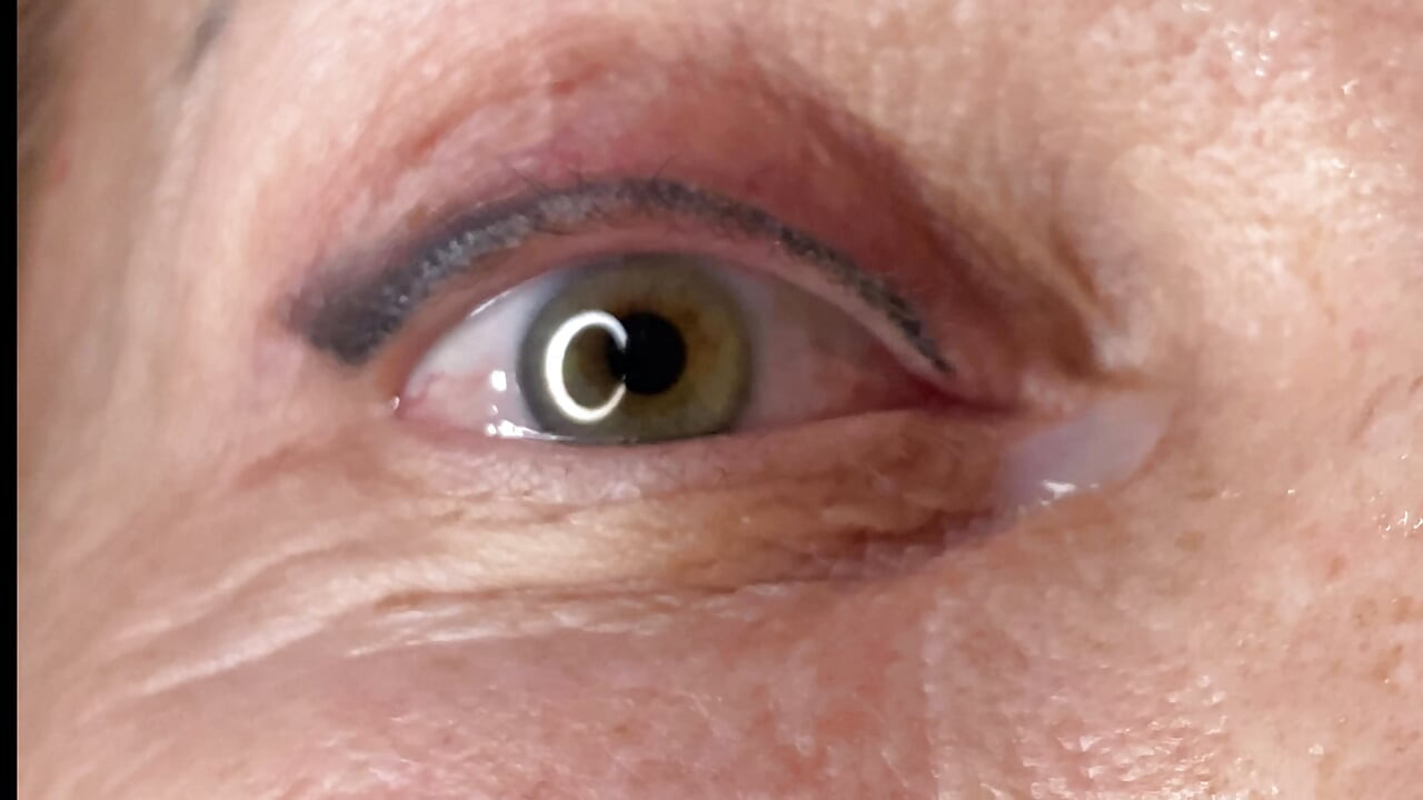 Milf extremely close up cumshot on eye orgasm
