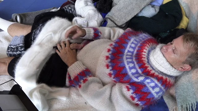 Sweater fetish, mohair fetish, masturbation with soft wooly sweaters and cum shot. Vibrator & sock play. Fuzzy fetish.