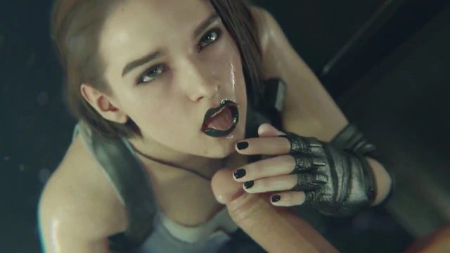 Jill Valentine Sloppy Blowjob With Black Lipstick