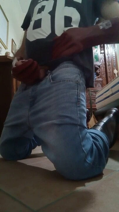 Masturbating  boots Rubber whith glove