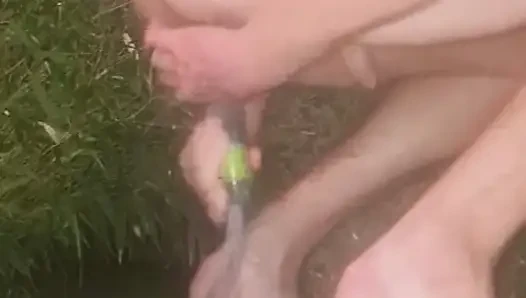 Clean Pressure Enema with Ass Lips and Pissing - Outdoor Garden Hose Anal