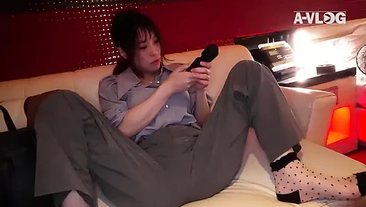 A busty H-cup office lady who engages in sugar dating during work hours.