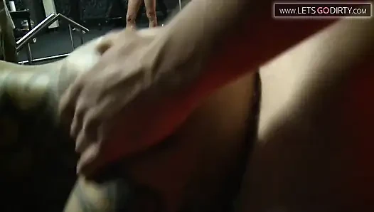 Tattooed girl bends over as she gets fucked after sucking many different cocks