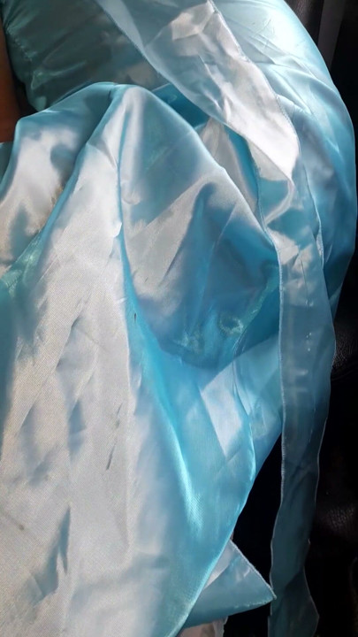 Asian Cross Masturbate and Cum wearing Satin Shiny Blue Gown | Clip 1