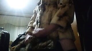 Fur coat quickie wank