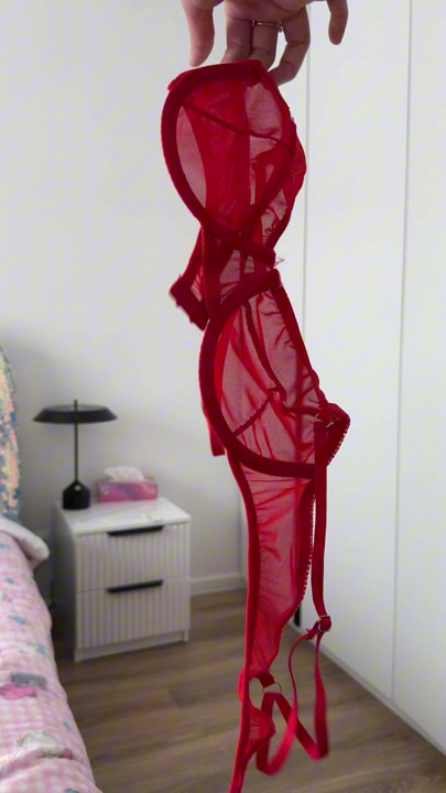 Red lingerie, home alone