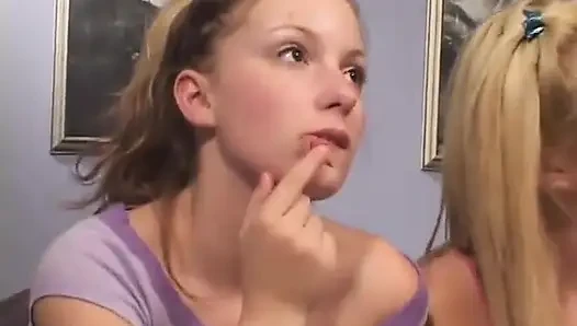 Gorgeous blonde gets bent over and fucked doggystyle while her friend watches