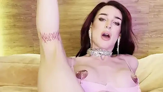 Tattooed Trans Girl in Doggy Style Plays with Asshole and Cock