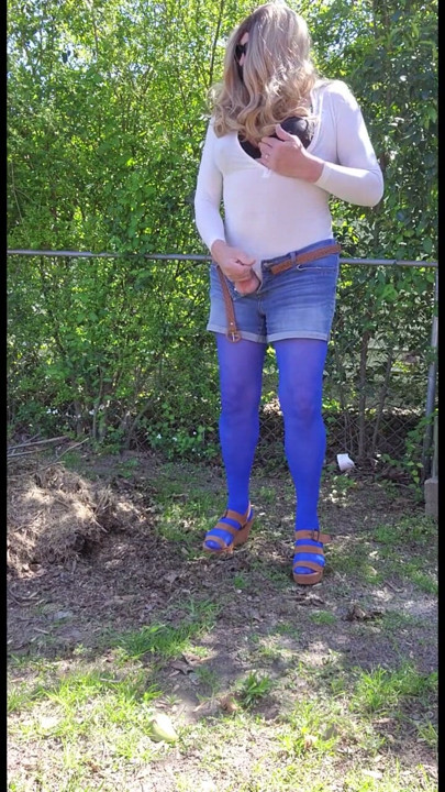 Cd outdoors pantyhose playing with myself masturbating and cum. | Clip 3