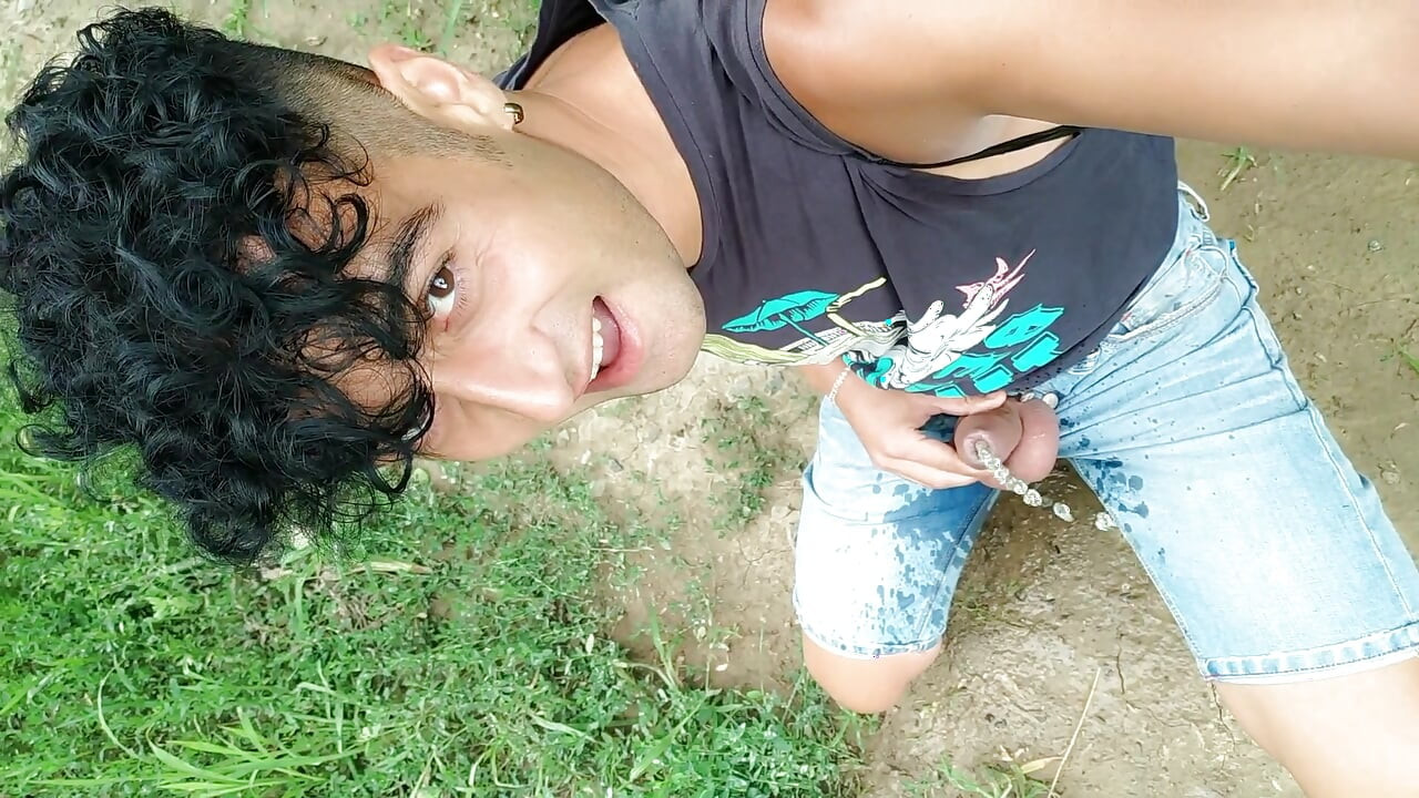 Piss on Self and Onto Ground with Uncut Cock on Outdoor Path