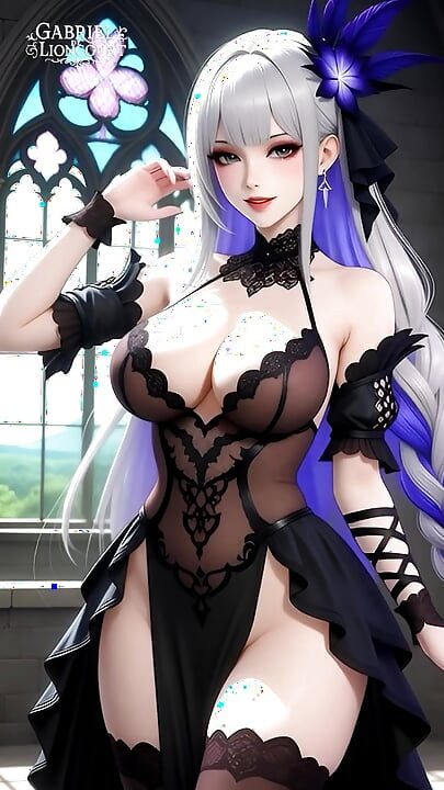 Hentai gothic girls with dyed hair showing off their big tits