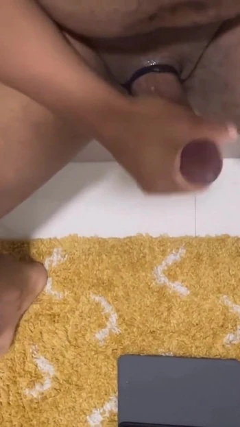 Unforgettable moment from "Man with Big Belly and Thick Dick Strokes Cock with Hands and Fleshlight until He Shoots a Big"