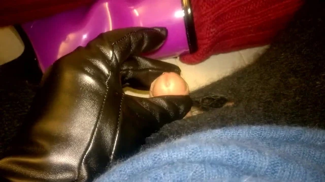 Cumming on leather glove