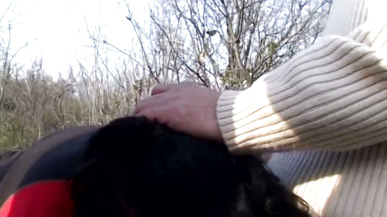 Big tits brunette banged in threesome outdoor
