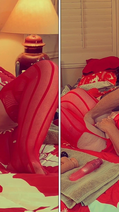 Granny Carmen’s Christmas Sucking, Diddling & 2 Position Fucking Orgasms