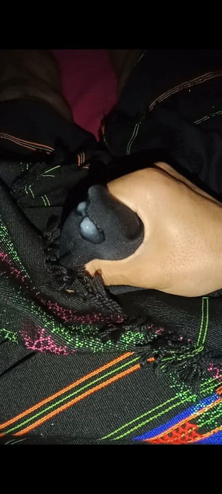 Huge Cum on soft black shawl