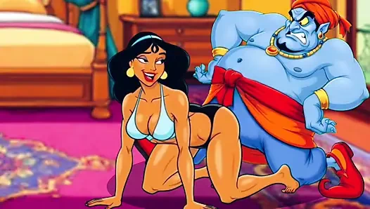 Sürtük prenses ve şehvetli bir cin bir lambayı ovuyor