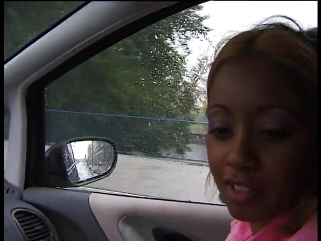 Picked up ebony with colored hair gives a nice blowjob to a driver