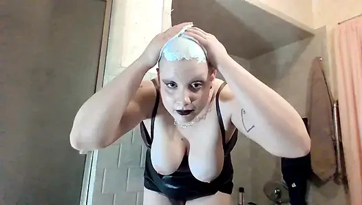 Browless Buzzcut Bitch Goes Totally Bald and Cums Hard