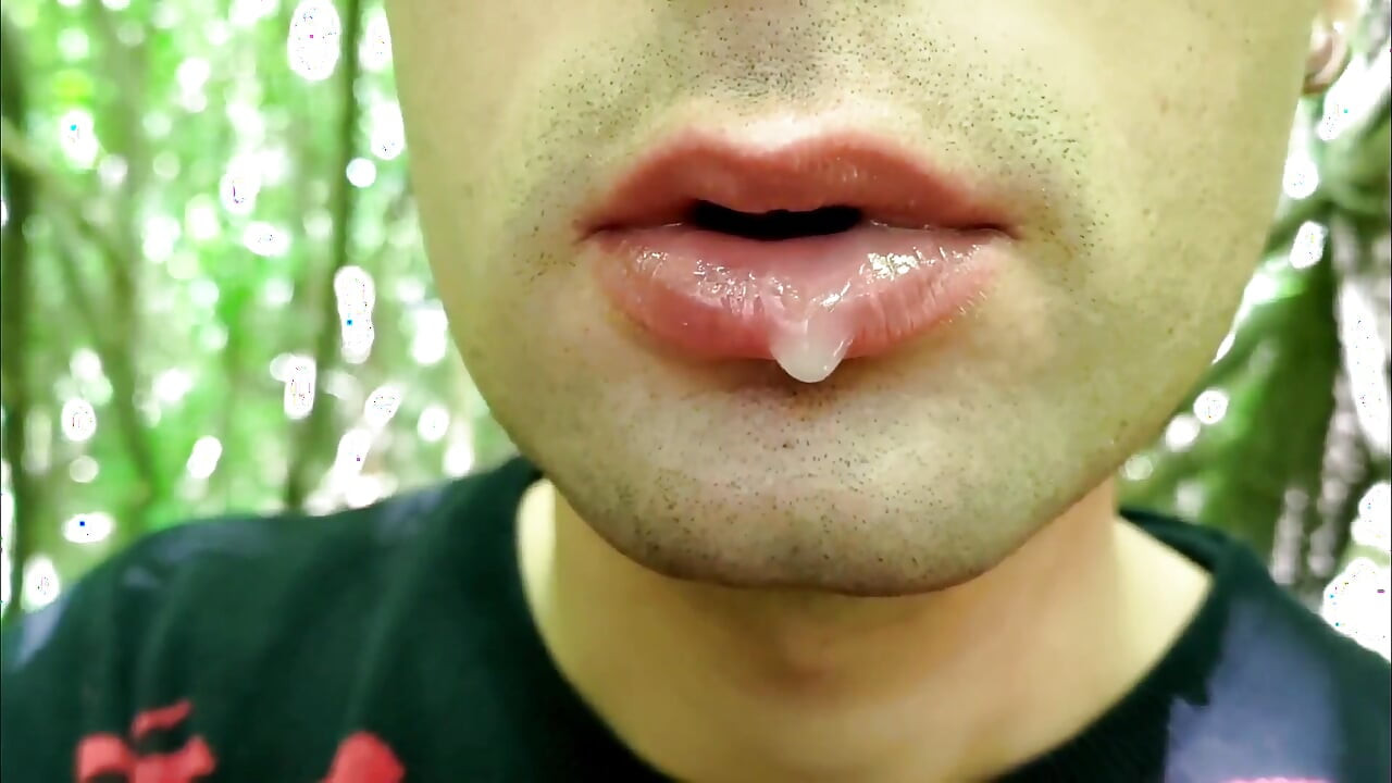 Close up Playing with Cum on Lips - Blowing Cum Bubbles and Swallowing All That Cum