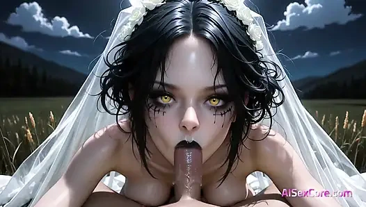 Moonlit, zombie-braut wird in ihr zerstörtes kleid geknallt, während spukende winde ihre lust nach sex anheizen (AI Porn)