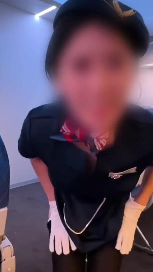 Flight attendant Service Sex. Her blowjob and creampie pussy offered in lieu of a meal(#386) | Clip 3