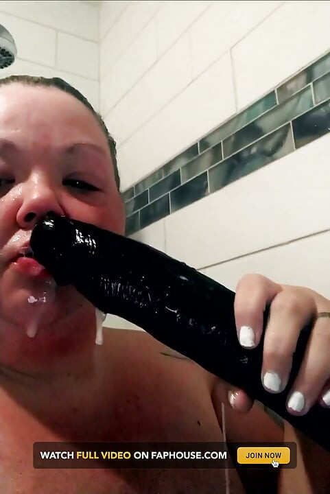 BBW MILF Throat Fucked BBC Dildo in the Shower