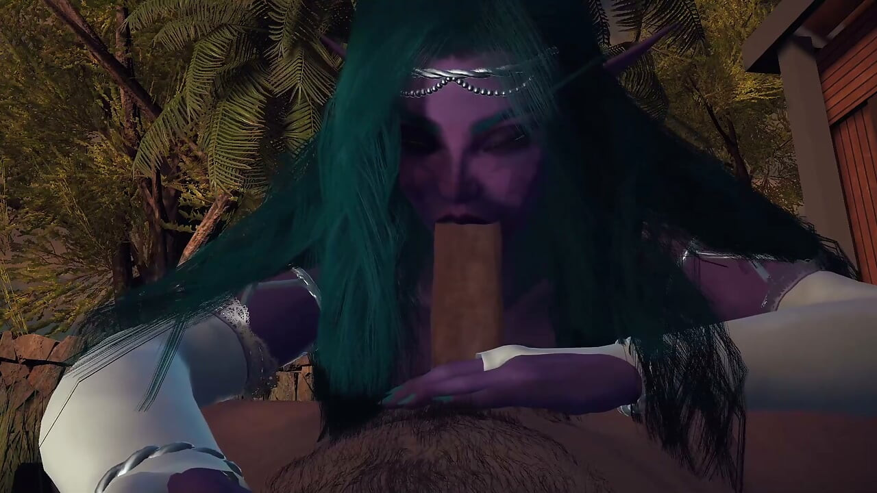Night Elf Princess Give You a Blowjob in the Garden POV 3D Porn