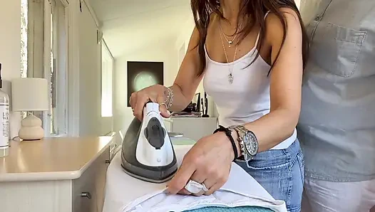 Perfect housewife gets interrupted while ironing and gets a hard dick in her ass