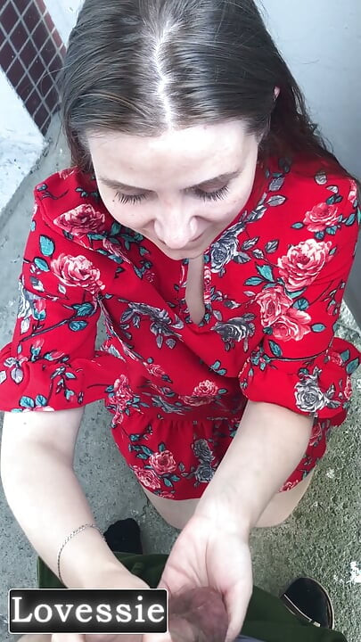 A beautiful MILF in a red dress sucked her neighbor's cock on the balcony and invited him back to her place - Lovessie