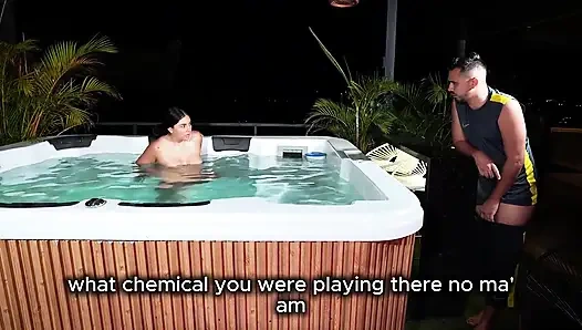 I End up Fucking the Technician Who Has a Hard Cock After Seeing Beautiful Latina Masturbating in the Jacuzzi