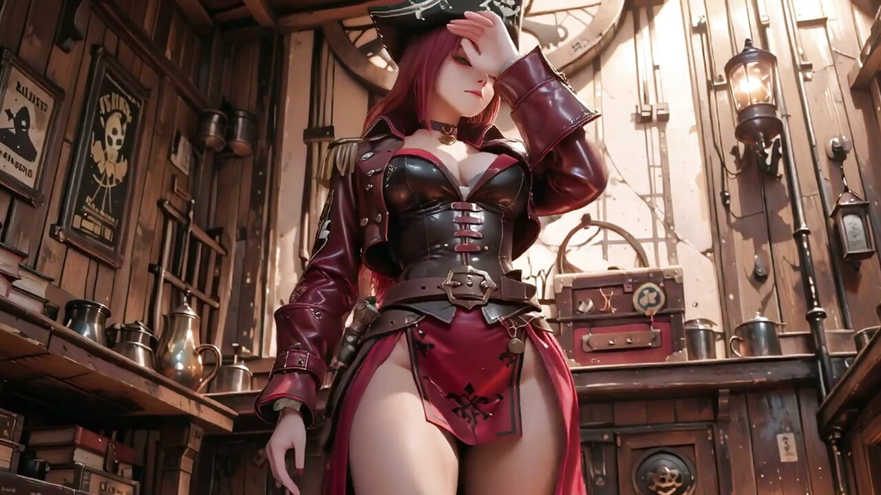 Redhead Pirate Queen! Lazy Goddess in the Gold Hold. Kneeling Gaze is Insane!
