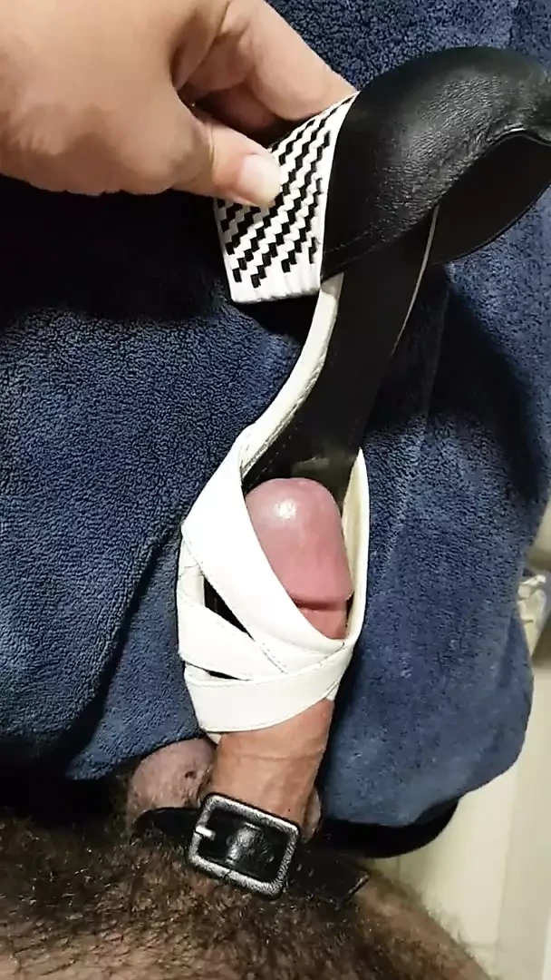 Cum in black and white high heels