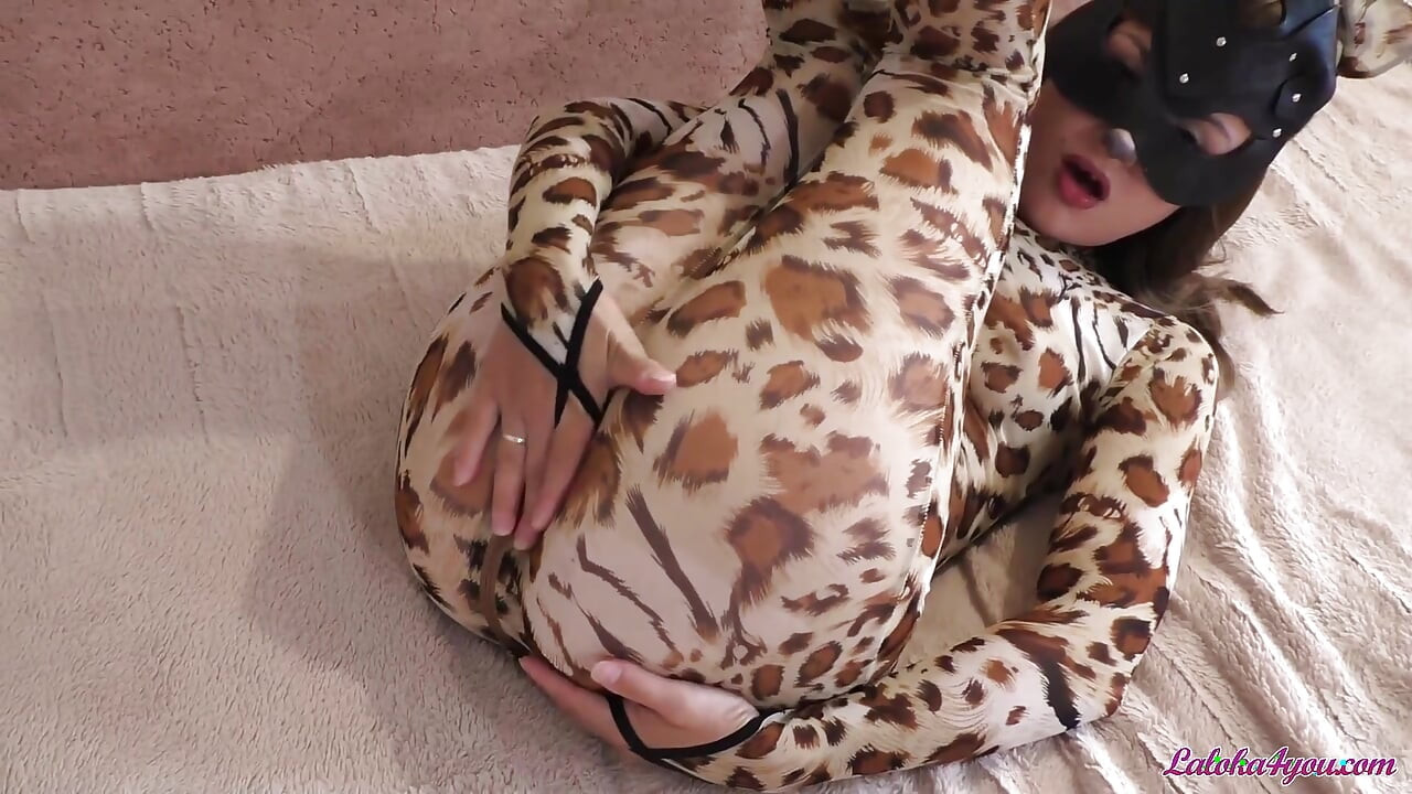 Teen blowjob big dick and footjob in leopard costume - cumshot POV