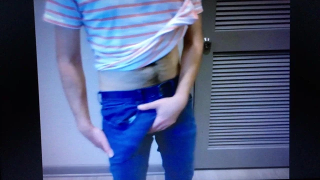 Bulge in tight jeans then gets out huge flaccid cock