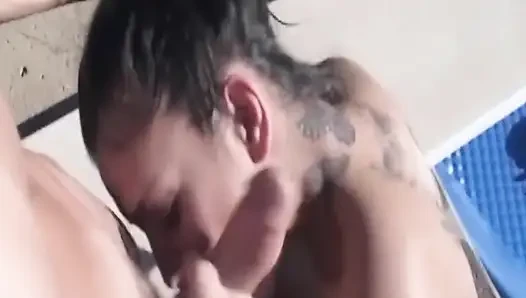 Brunette Babe Deepthroats Throbbing Cock Outdoors Drooling Wildly