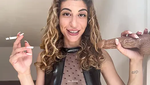 Smoking girl gives you an handjob