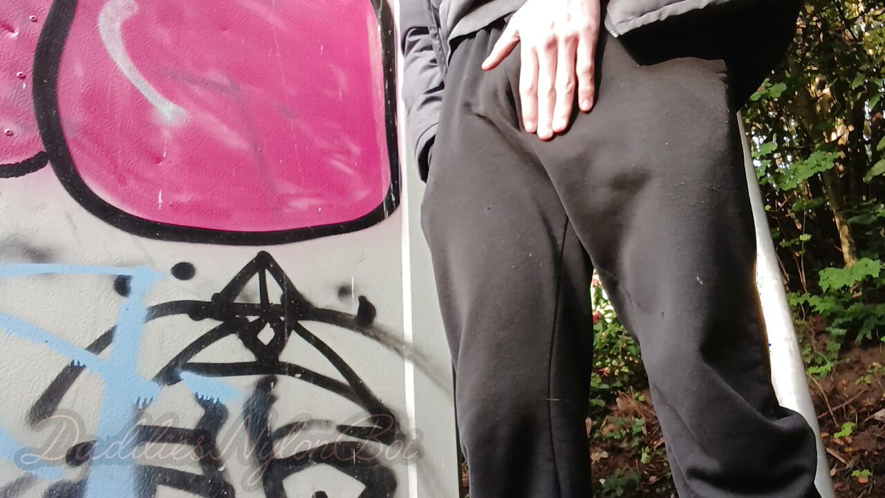 Hairy Sissy in Nylons - Jerking Off in the Nature