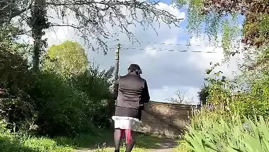 Dressed in a little short schoolgirl-style dress for the evening