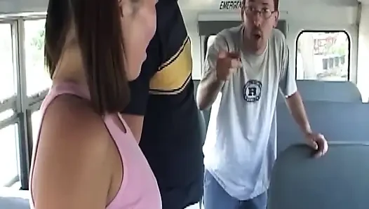 Skinny Brunette Stretched Wide by Throbbing Cocks in Bus Bang