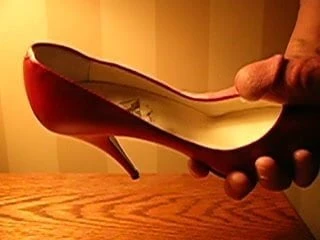 Cumming in Red Toe Cleavage Pump