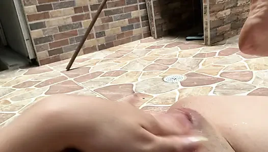 Woman in close-up masturbating pussy before school Real orgasm
