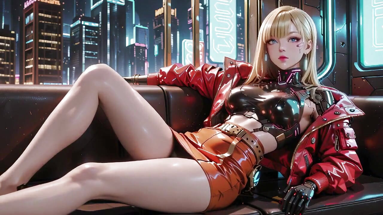 Cyber Valkyrie in Rood & Zwart! Koude, verleidelijke knielende poses tegen een puur witte achtergrond.