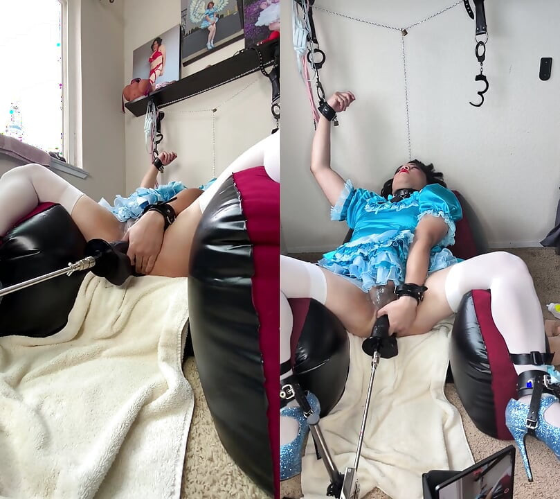 Sissy Candy on Her Inflatable Chair in Self Bondage with Her Fucking Machine